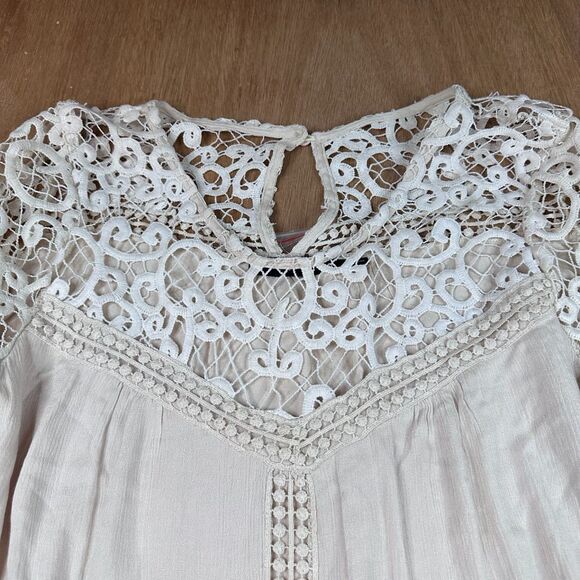 Blu Pepper Boho Lace Dress Women’s Large Ivory Crochet Lace Sleeve Babydoll - Picture 2 of 8